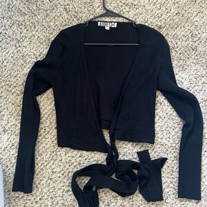 Audrey 3+1 Black Ribbed Knit Top